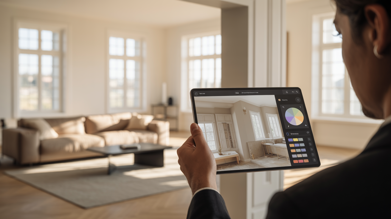Visi.lu – Raumvisualisierung mit Farbauswahl auf dem Tablet